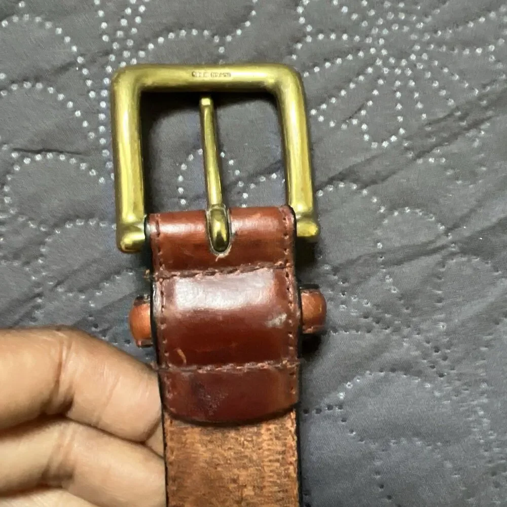 John Henry Full Grain Oil Tan Cowhide Leather Belt SZ38 Brown Woven w/Brass Buck